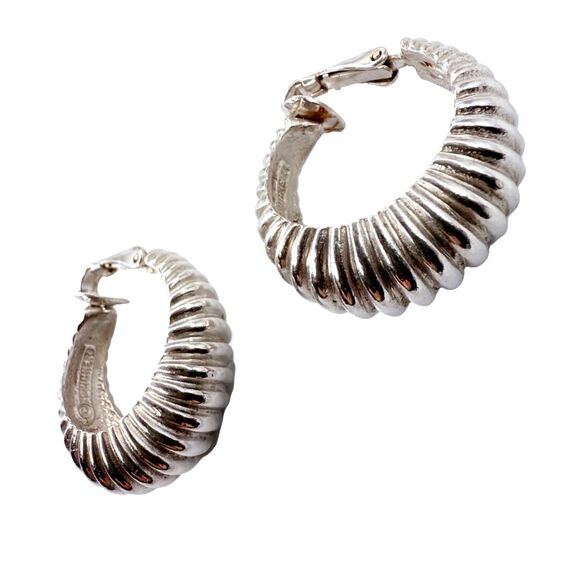 VTG Marcel Boucher Twisted Silver Croissant Hoop Earrings Clip-on Nautilus 8995E - Picture 2 of 11